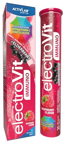 Activlab Pharma Elektrolyte - Brausetabletten mit Holunderextrakt Vitamin C - Hydratation bei Fieber Erkältung 20 Tabletten Himbeere ElectroVit IMMUNO
