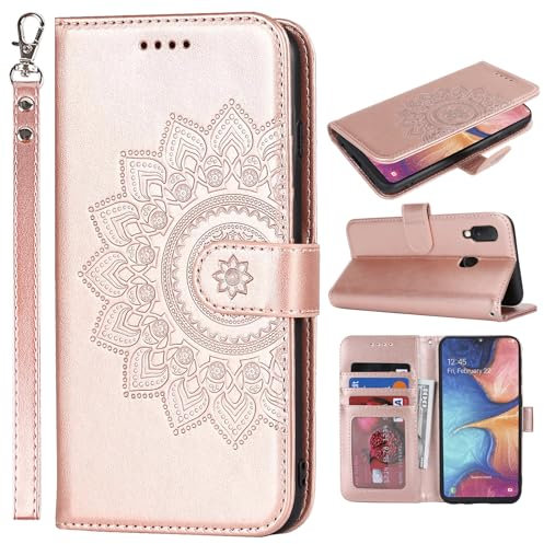 ELTEKER Handyhülle für Samsung Galaxy A20e Hülle Klapphülle mit Kartenfach Schutzhülle Flip Case - Roségold
