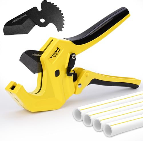 THINKWORK Plastic Pipe Cutter 42mm with Replacement Blade, Ratchet Type PVC Pipe Cutter for Cutting PEX, PVC, PPR Plastic Hoses and Pipe, Plastic Pipe Shear PVC Cutter Tool for Household and Plumber