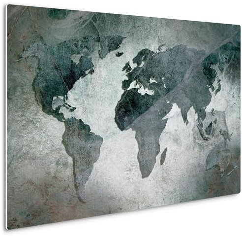 HEALANCY Bilder Weltkarte - KOMPLETT AUFHÄNGFERTIG - Wandbilder Wohnzimmer - Deko Modern - Schlafzimmer - Kunstdruck Wanddeko Küche - World Map Landkarte Abstrakt