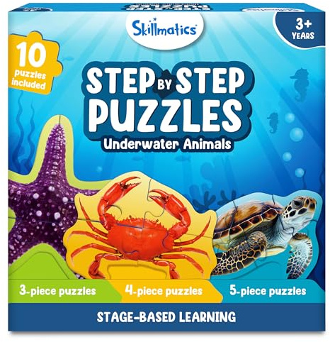 Skillmatics Step by Step Puzzles - 41 Piece Jigsaw & Toddler Puzzle, Montessori Educational Toy for Boys & Girls, Underwater Animals, Travel Friendly, Gifts for Kids Ages 3, 4, 5 and Up