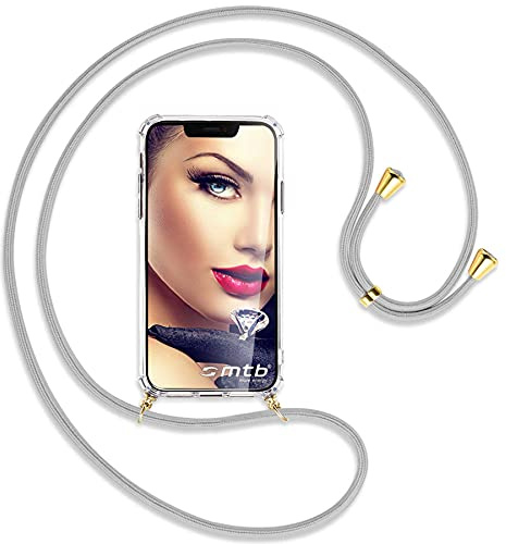 mtb more energy® Handykette kompatibel mit Samsung Galaxy S24 Plus - Silber-Grau/Goldfarbene Ösen - Smartphone Hülle zum Umhängen - Anti Shock Full TPU Case
