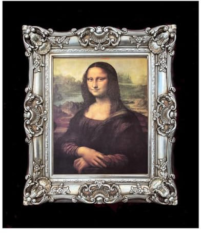 Mona Lisa Bild mit Barock Rahmen Wandbild von Leonardo da Vinci 70x60cm Silber Kunstdrucke Gemälde Retro Repro Antik für Home Büro Praxis Café