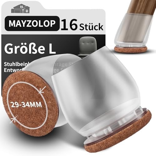 MAYZOLOP 16 Pièces Protege Pied de Chaise en Silicone, 1.25in Transparent Tampon Chaise pour Pieds inclinés, Bouchons de Pieds de Chaises avec Tampons en Feutre,Pas de Rayures, Pas de Bruit
