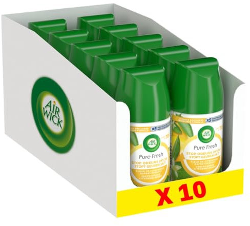 Airwick Desodorisant Maison Recharge Diffuseur FreshMatic Pure Fresh Fleurs de Citronnier - Lot de 10