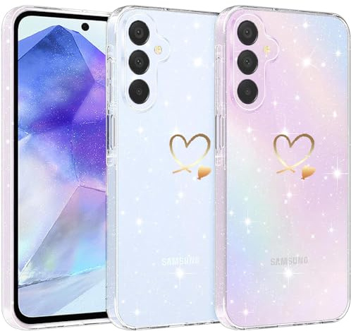 CaseLover Coque pour Samsung Galaxy A55 5G Glitter, Paillette Coque avec Motif Coeur d'amour Mignon Transparent TPU Silicone Case Shock-Absorption Sparkle Housse Étui pour Samsung A55 5G, Clear B