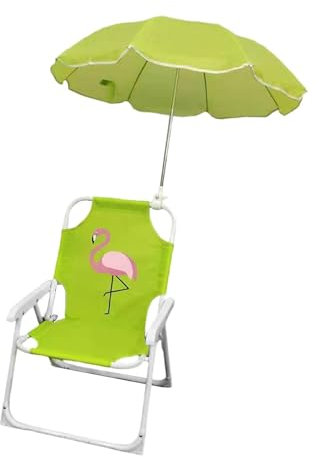 perfk Campingstuhl für Kinder, Klappstuhl mit Sonnenschirm, Leichter Strandstuhl, tragbar für Park, Garten, Ausflüge zum Strand, Flamingo