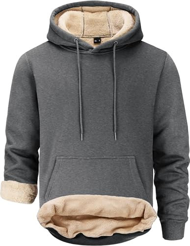 Tansozer Uomo Caldo Pile Foderato Felpe con Cappuccio Pullover Termico Invernale (Grigio Scuro, S)