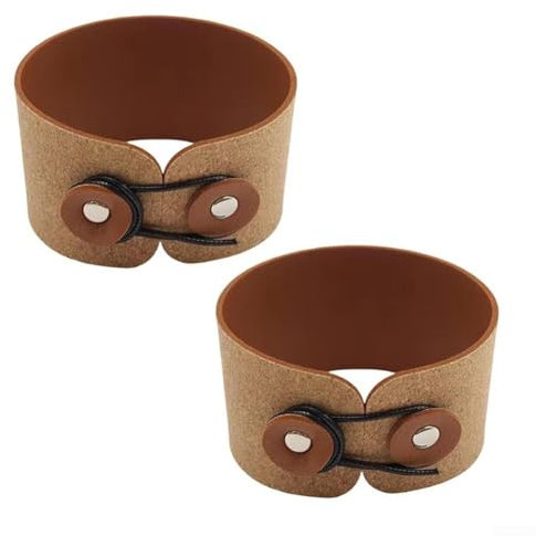 Adjustable Cork PU Leather Cup Sleeves, Reusable Drink Band Wraps, 2PCS (brown)