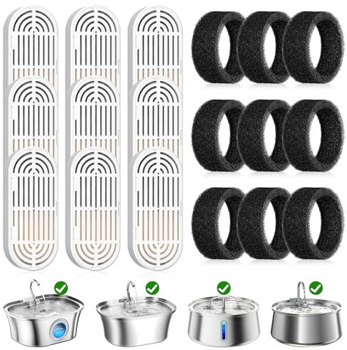 Homrich Cat Water Fountain Filters, 9+9 Packs, 18pcs, Compatible with Homrich 3.2L Cat Water Fountain Stainless Steel, Filters for Cat Drinking Fountain, Pet Water Dispensers, Water Bowl