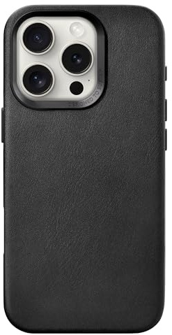 Woodcessories - Leder Case Kompatibel mit iPhone 16 Pro Hülle aus Veganem Aloe Vera Leder Schwarz, MagSafe Kompatibel, 360° Schutz, Dünnes Design