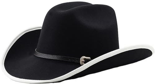 JOERBABU Cowboyhut, Wollfilzhut für Erwachsene mit Gürtel, Mode, Karneval, Party, Damen, Herren, Bühnenauftritte, Requisiten, Hut