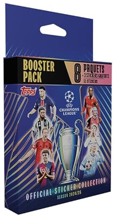 Topps UEFA Champions League Stickers 24/25 - Eco Pack - contient 8 paquets d'autocollants plus un paquet bonus de 3 autocollants (51 autocollants au total).