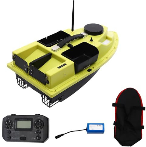 Futterboot, Futterboot Angeln mit Fernsteuerung und Tragetasche, 500m Entfernung der Fernbedienung Angelköder-Boot, GPS-Ortung, LED-Bildschirm, für Große Stauseen und Seen, 5200mAh, Grün