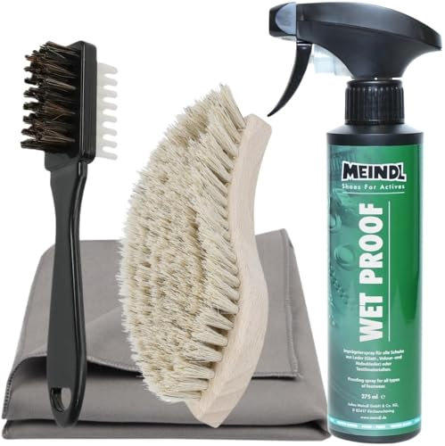 RENNER XXL MEINDL Wildleder-Pflegeset – Meindl Conditioner & Proofer Imprägnierung + Schmutzbürste + Mikrofasertuch + Wildlederbürste – Optimal für Nubuk- & Veloursleder