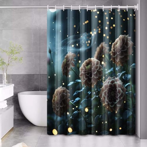 TWYYDP Dahlia Night View Durable Waterproof Shower Curtain,Machine Washable Bathroom Decorative Painting Art(180x200 cm)