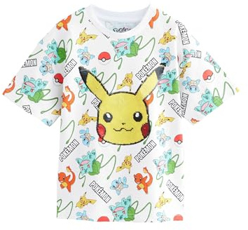 NEXT Jungen Standard Kurzarm-T-Shirt mit Pailletten, Pokémon White All Over Print 164