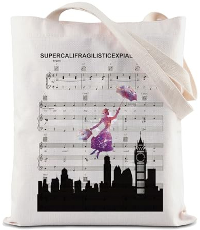 BAUNA Mary inspirierte Tragetasche, Supercalifragilisticexpialidocious Regenschirm, wiederverwendbare Einkaufstasche, Mary Fans, Handtasche