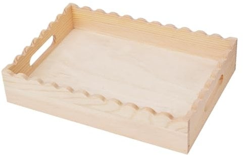 Decorative Serving Tray – Scalloped Wooden Display Tray | Rustic Farmhouse Coffee Table Decor, Centerpiece Holder For Kitchen, Bathroom, Bedroom, Vanity, Parties, Countertop Styling, And Tabletop Use