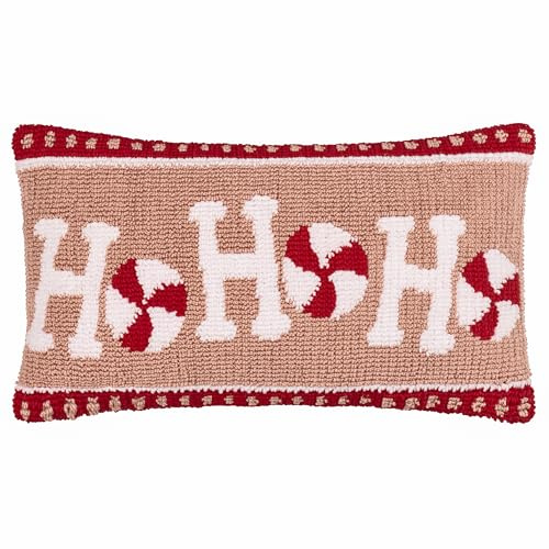 furn. Candy Ho Ho Ho Polyester Filled Cushion (Pink - 30x50cm) | Festive Christmas Tufted Textured Slogan Decorative Pillow