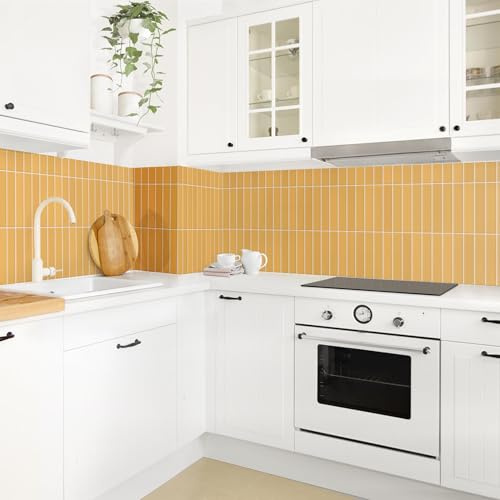 micasia Küchenrückwand selbstklebend Fliesenoptik ohne Bohren fugenlos - Made in Germany - Unifarbe Modern matt Paneel orange Küche Herd Spritzschutz 2107 (400x90cm)