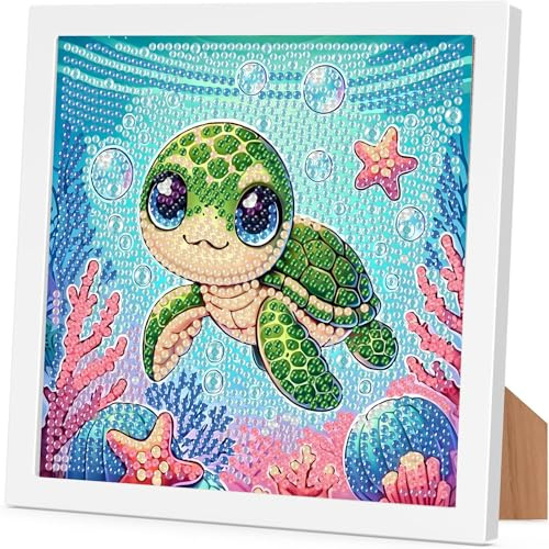 Arttoplus Diamond Painting mit Rahmen Schildkröte 18x18 cm | Diamond Painting Schildkröte, Tiere 5D Diamant Malerei Set zur Geschenk und Heimdekoration
