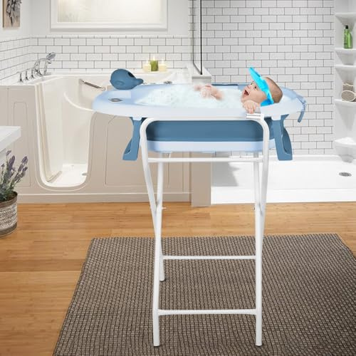 Bañera Bebe con soporte, bañera Xxl con soporte para bebé en pie - Seguro y cómodo lavabo plegable Bebe, ideal para la ducha - (estilo 5) 81,5 x 48 x 21 cm - Azul