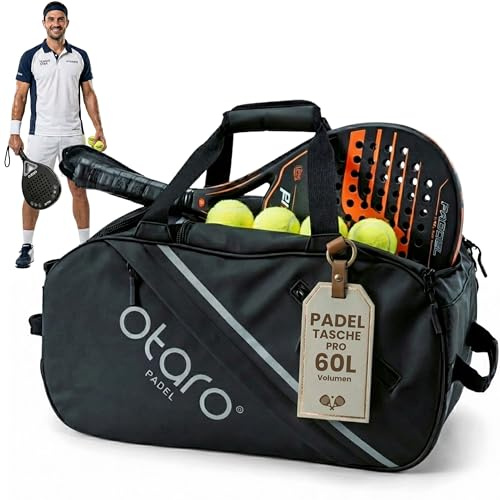 Otaro Padel Tasche 60L mit Schuhfach, Kühlfach & Laptopfach | Padel Rucksack für 2 Schläger, Kleidung & Zubehör | 4-in-1 Tragesystem | Padel Schläger Tasche für Herren & Damen