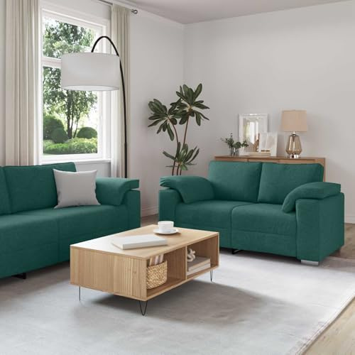 mtlskopl 3-teiliges Leinen-Sofa-Set Dunkelgrün mit Sessel 2-Sitzer 3-Sitzer Sofagarnitur 219 x 77 x 82 cm Langlebiges Leinenmischgewebe Modernes Design für Wohnzimmer oder Büro