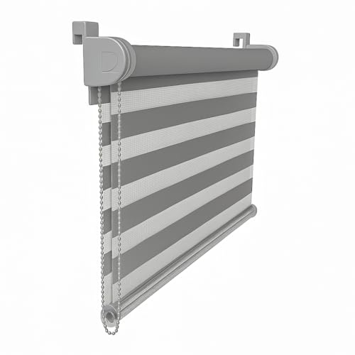 FURNIFY® Doppelrollo Tag-Nacht ohne Bohren Klemmfix Fensterrollo Zebrarollo Innen mit Kettenzug und Stopper Lichtdurchlässig & Verdunkelnd, pflegeleicht: Grau (B90 x H130 cm)