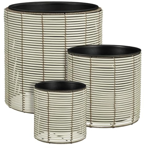 MICA Decorations Cesena Blumentopf – Set von 3 – Pflanzentopf für Blumen und Zimmerpflanzen – Für den Außenbereich – Recycelter Kunststoff – Weiß