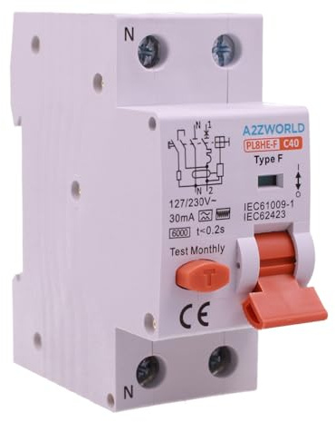 Interruttore Differenziale Magnetotermico Tipo F 40A C40, RCBO Tipo F Curva C 6kA 30mA, 1P+N 2 Moduli DIN, Per Pompe di Calore,Climatizzatori,Lavatrici,Motori controllati da Inverter