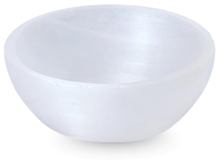 SUPERFINDINGS Bol de Fumigation en Cristal de Sélénite 5.8 6.0 cm Blanc Fantôme Rond Bol Porte Pierre de Reiki pour Nettoyage Décoration Cadeaux