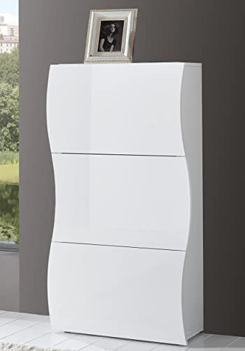 Zapatero modelo Onda, moderno, con 3 puertas, de madera en color blanco brillante