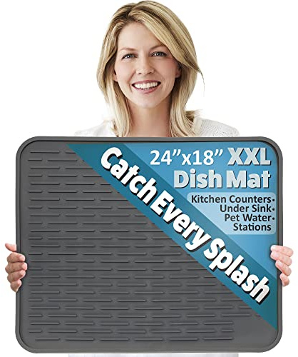 24 x 18 XXL Silicone Dish Drying Mat - Large Dish Drainer Mat and Trivet by LISH (Slate Grey)