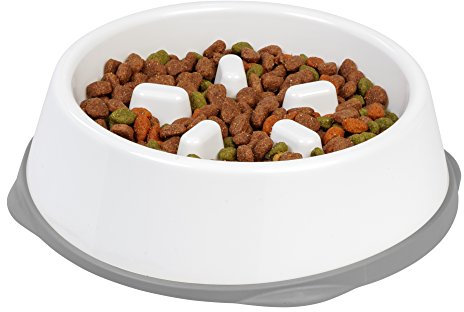 IRIS USA 4 Cups Slow Feeder Dog Bowl, Anti-Choking, Anti-Slip, Easy to Clean, Interactive Puzzle Toy, Healthy Digestion, Long snouted, Dogs Cats & Other Pets, BPA, PVC, Phthalate Free, White/Gray