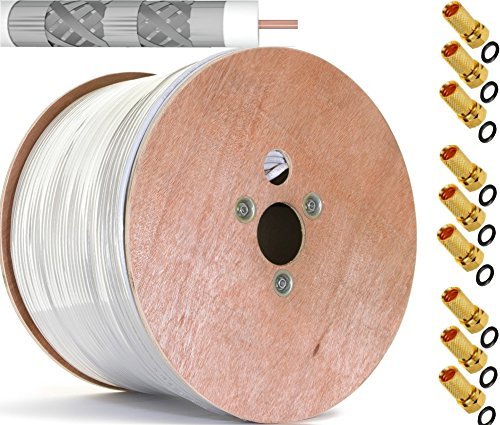 500m Reines-Kupfer KU 135dB 5-Fach geschirmt Koaxialkabel Koax Sat Kabel Antennenkabel Satellitenkabel TV Cable UHD 4K 6K 8K 3D + 100x F-Stecker