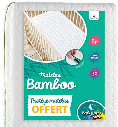 Babysom - Bambus Babymatratze | Kindermatratze + wasserdicht Matratzenschoner GESCHENKT - 60x120cm - Natur - Atmungsaktiv - Bezug abziehbar - Höhe 12cm