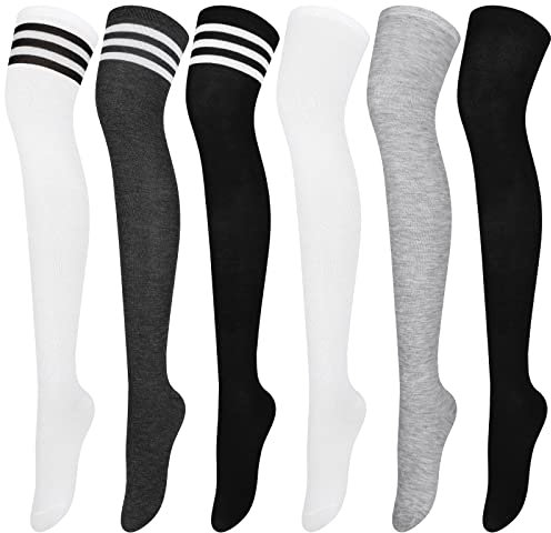 ANECO 6 Pairs Over Knee Thigh Socks Knee-High Warm Stocking Women Boot Sock Leg Warmer High Socks for Daily Wear, Cosplay