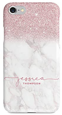 Tirita Personalised Phone Case Compatible with iPhone 7/8 / SE 2020 / SE 2022 Hard Cover PRINTED GLITTER, NOT REAL GLITTER Glitter Planet Space Animal Print Stars Quotes Custom Initials