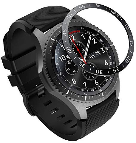 MoKo Bezel Ring Kompatibel mit Samsung Gear S3/Galaxy Watch 46mm, Smartwatch Lünette Ring Klebend Abdeck Kratzfest Edelstahl Schutz für Samsung Gear S3/Galaxy Watch 46mm - Schwarz