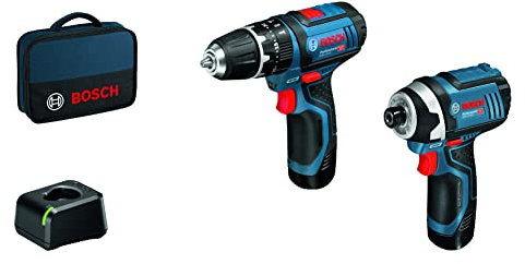 Bosch Professional 12V System Set: Cordless Combi Drill GSB 12V-15 + Impact Driver GDR 12V-105 (incl. 2x 2.0Ah Battery + Charger GAL 12V-40, Bag)
