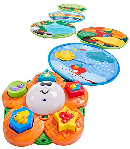 Chicco Jahreszeiten Baby Spielmatte, Multisensorische Matte und Formensortierer mit 5 weichen Matten und zentraler Blume mit Geräuschen und Lichtern - Baby- und Kinderspielzeug 9+ Monate