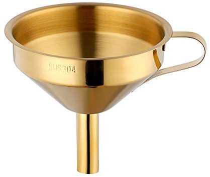 5-Inch Stainless Steel Funnel Kitchen Funnel with Removable Strainer/Cooking Oil Filter Funnel/Kitchen Strainer, Metal Funnels for Transferring of Liquid, Dry Ingredients Powder-Gold