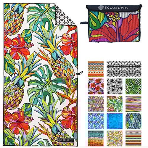 ECCOSOPHY Mikrofaser-Strandtuch für Erwachsene – übergroße Reise-Strandtücher mit Tasche – 180,3 x 88,9 cm schnell trocknende Pool-Handtücher – große sandfreie Strandtücher (Honolulu)