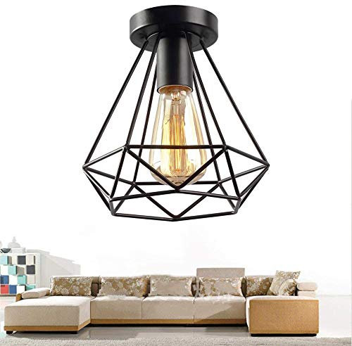 Plafonnier Industrielle Retro en Métal Cage Fer Noir, Plafonnier Vintage lustre Suspension Luminaire E27 Luminaire suspendu pour Couloir, Salon, Chambre, Café, Restaurant, Salle à Manger