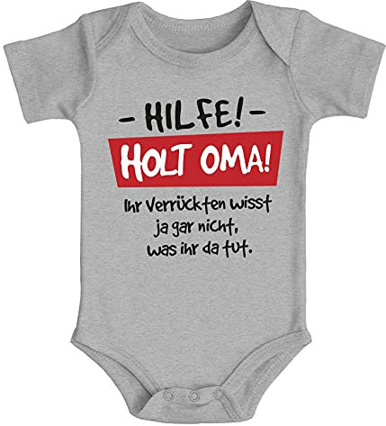 MoonWorks® Baby Body Hilfe - Holt Oma Sprüche lustig Bio-Baumwolle Jungen & Mädchen grau 0-3 Monate