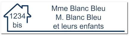 Plaque gravée pour nom et numéro boîte aux lettres autocollante 10x2,5cm personnalisée 1 à 3 lignes Blanc écriture Bleue