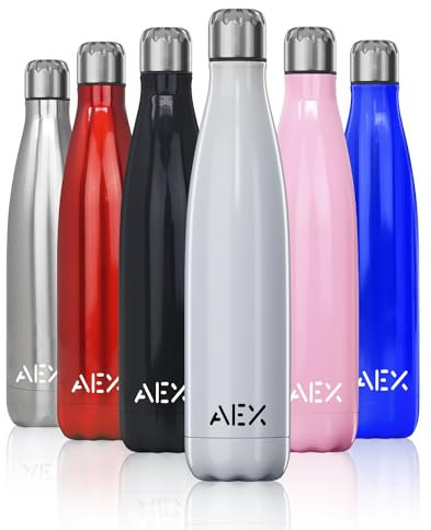AEX Stainless Steel Double Walled Vacuum Flask Water Bottle | Hot Office & Cold Sports Drink | Reusable 1000ml White Glossy