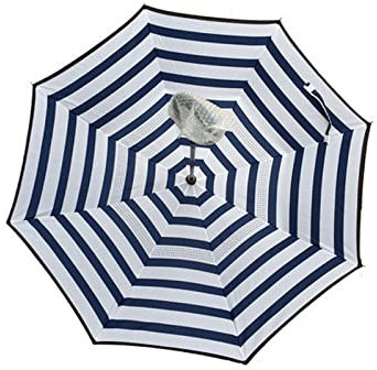 WOWGADGET Paraguas invertido con mango en C - azul/blanco - Sombrilla de doble capa. A prueba de viento - Resistente al viento y a los rayos UV- Protege de la lluvia, la tormenta y el sol.